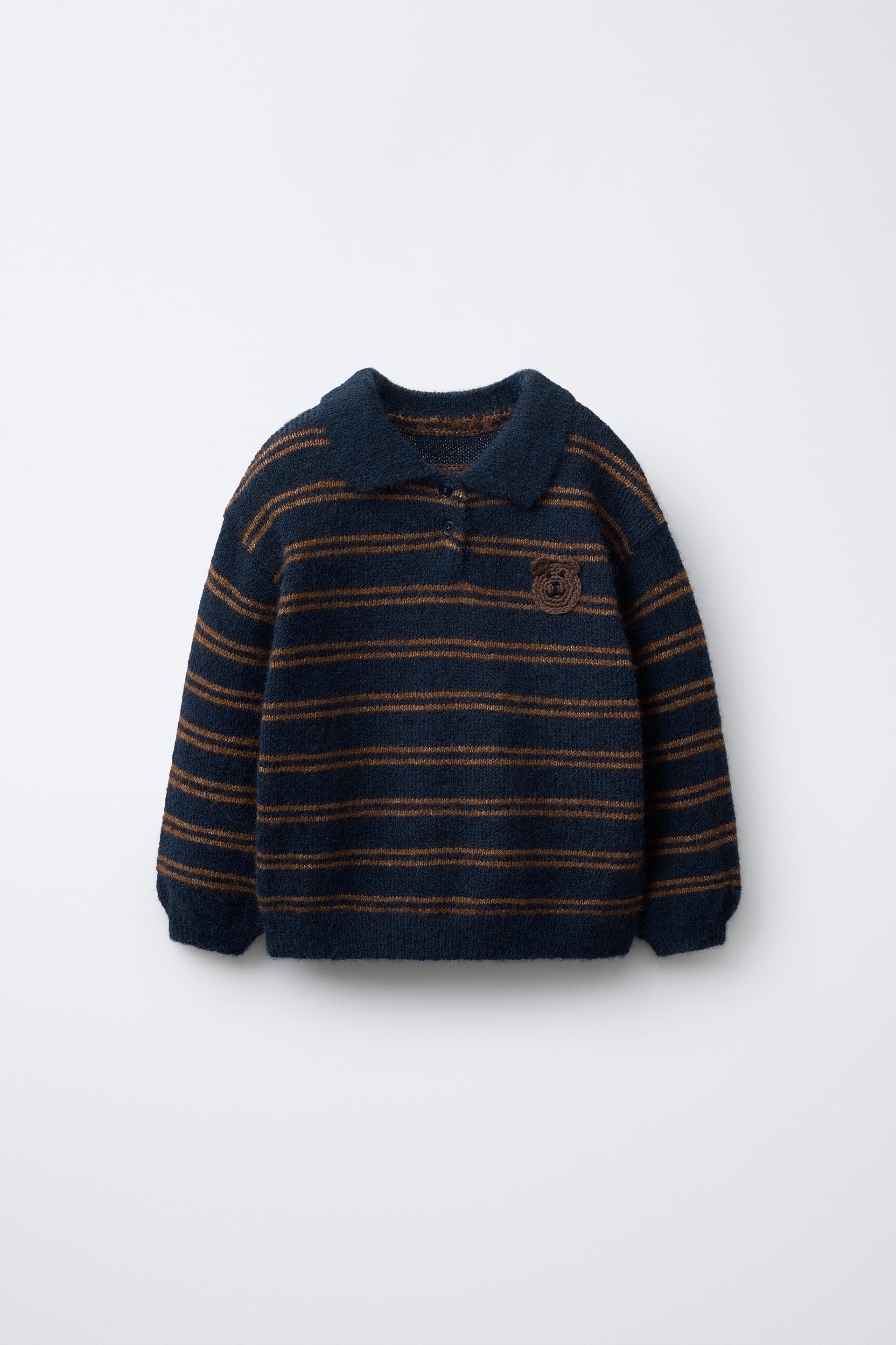 Striped Knit Jumper With Crochet Bear