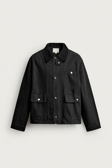 JACKET WITH CORDUROY COLLAR AND POCKETS - Black by Zara