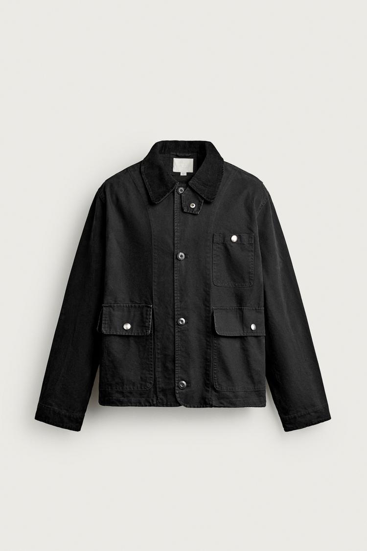 JACKET WITH CORDUROY COLLAR AND POCKETS