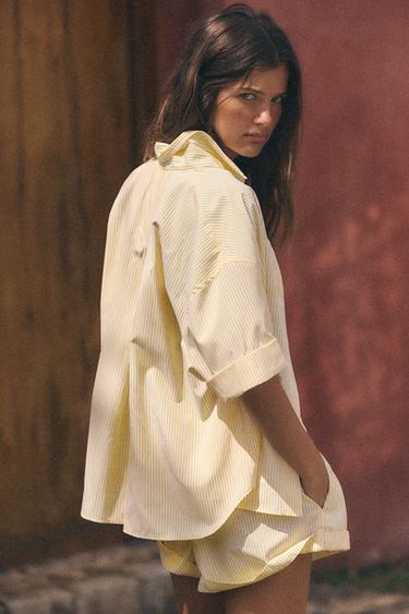 CHEMISE OVERSIZE EN POPELINE À RAYURES - Imprimée de Zara - Image 3