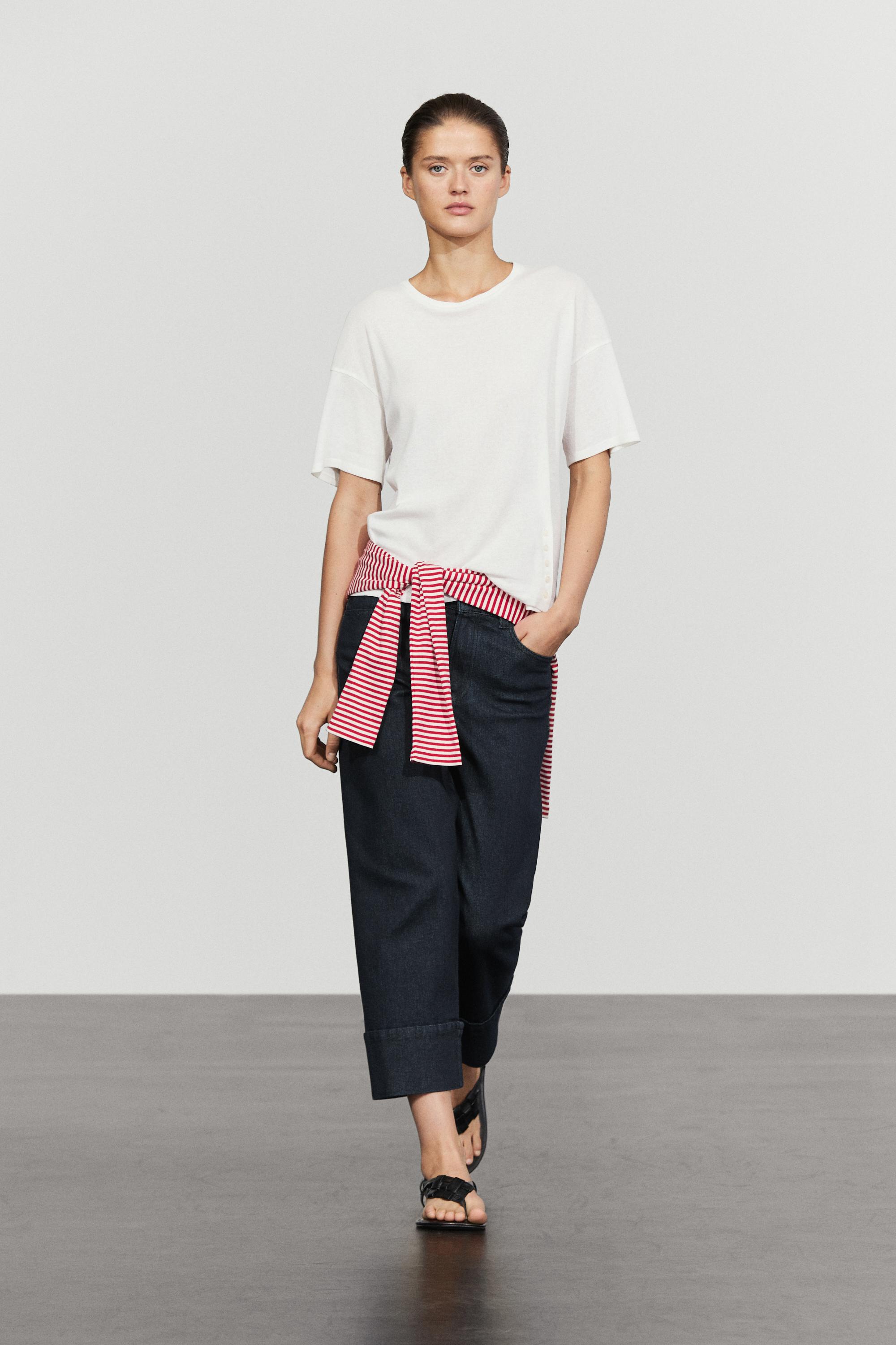 Button-detail short sleeve T-shirt — Oyster-white