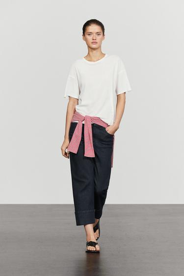 Zara Button-detail short sleeve T-shirt - Oyster-white - Image 0