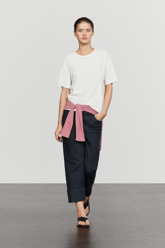Zara Button-detail short sleeve T-shirt - Oyster-white - Image 0