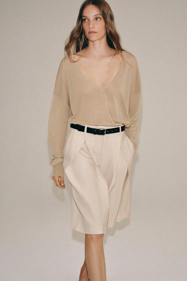 Zara FINE KNIT V-NECK JUMPER - Beige-pink