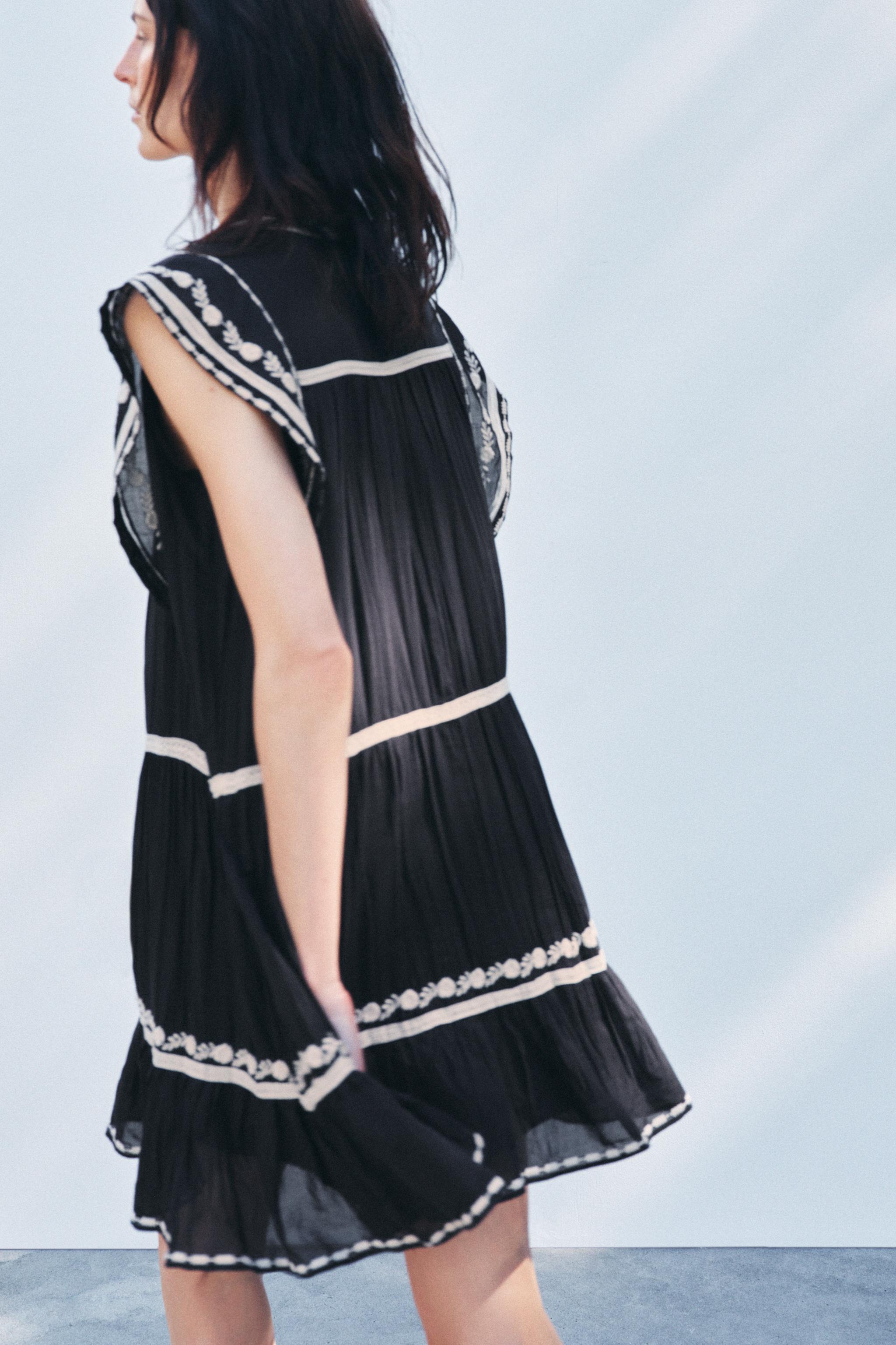 ZW COLLECTION コントラスト エンブロイダリー ワンピース