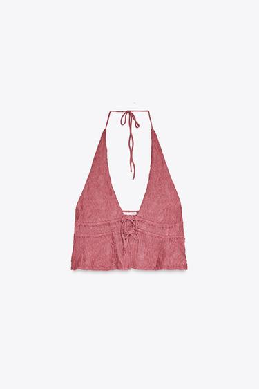 NECKHOLDER-OBERTEIL MIT STRUKTURMUSTER - Himbeerrot von Zara