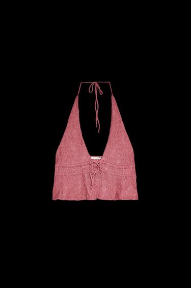 Zara TEXTURED HALTER TOP - Raspberry - Image 0