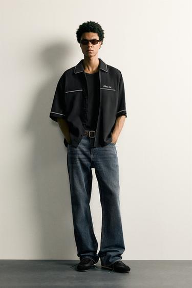 RELAXED FIT CONTRAST EMBROIDERY SHIRT - Black by Zara