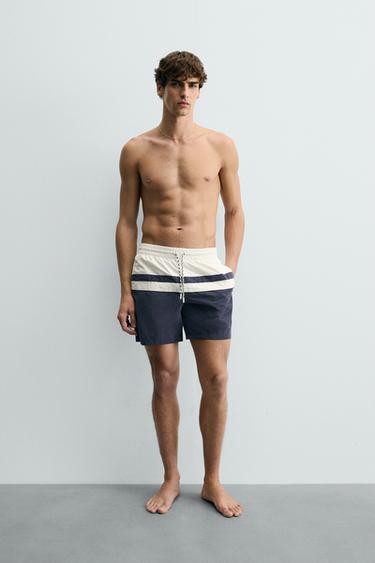 BAÑADOR LARGO COLOR BLOCK - Marino de Zara - Imagen 0