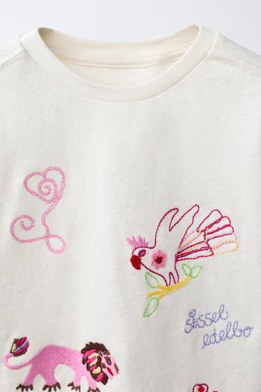 T-SHIRT BRODERIES SISSEL EDELBO X ZARA KIDS - Blanc cassé de Zara - Image 2