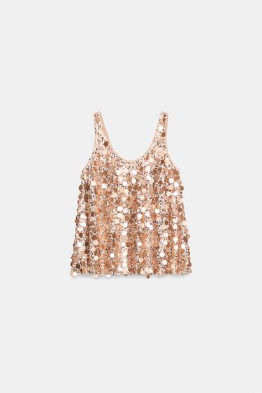 TOP FLUIDO LENTEJUELAS - oro rosa de Zara - Imagen 0