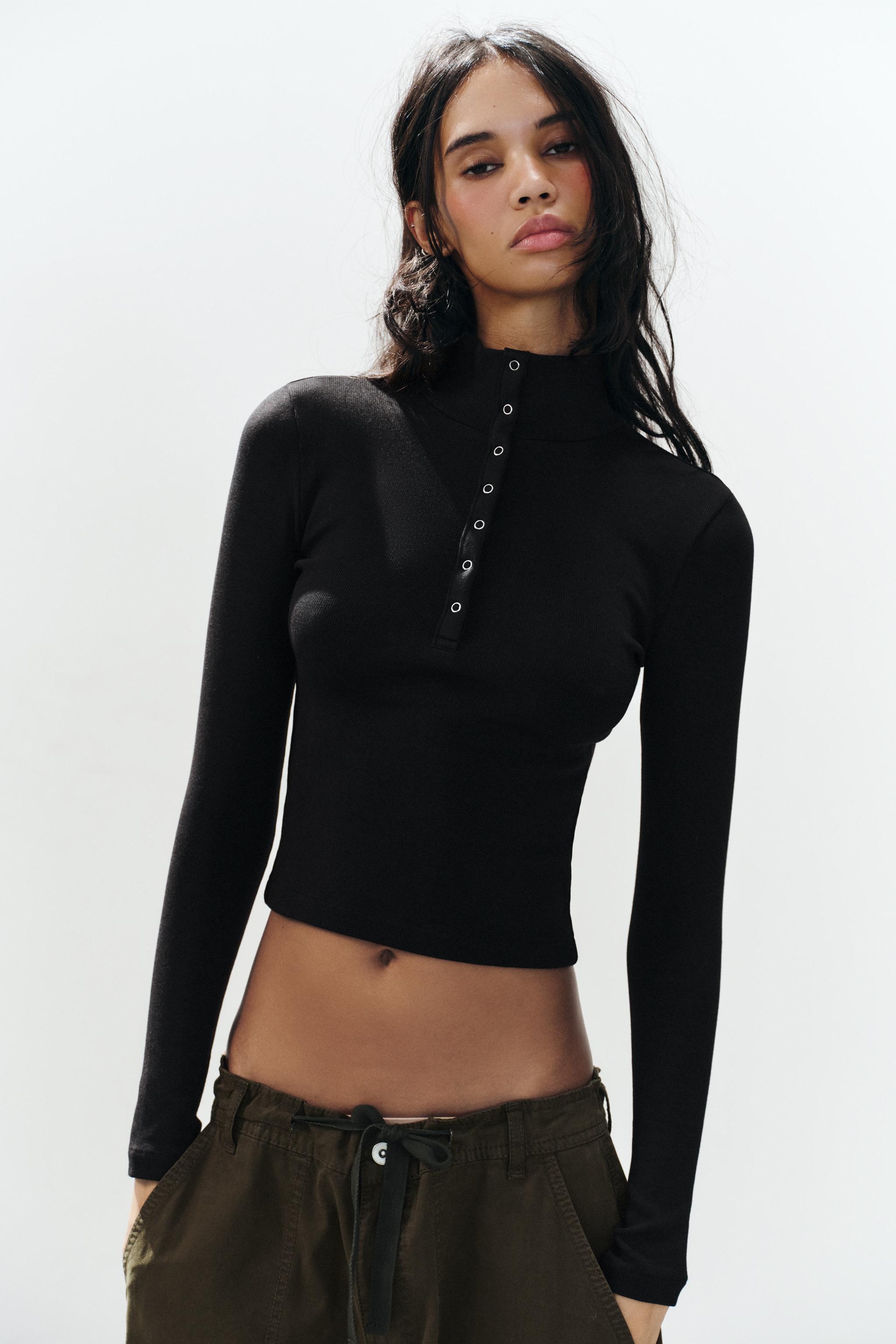 MOCK NECK BUTTON TOP - Black | ZARA United States