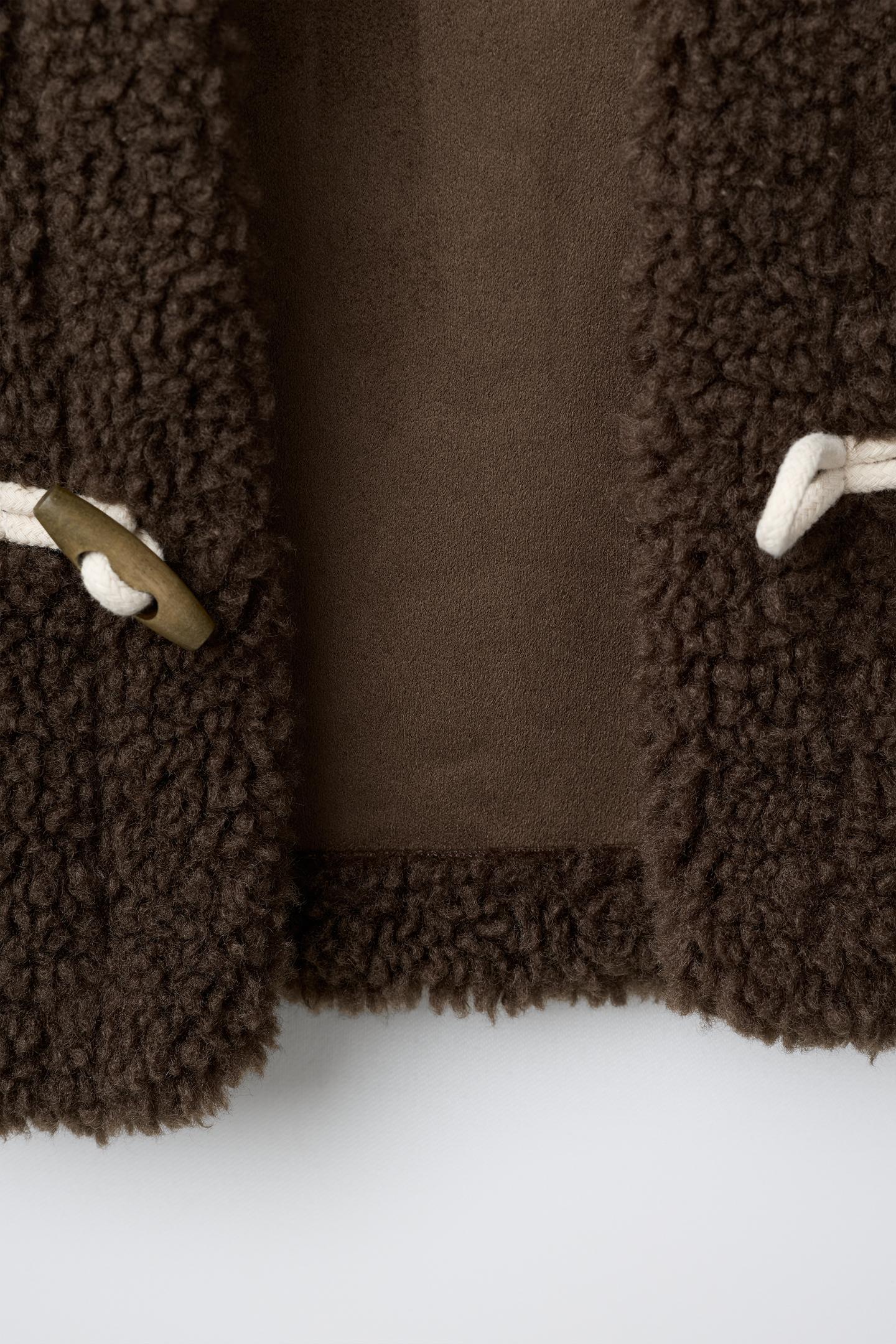 Детская куртка Zara Shearling with Frog Fastening, цвет: Тёмный коричневый — фото 8
