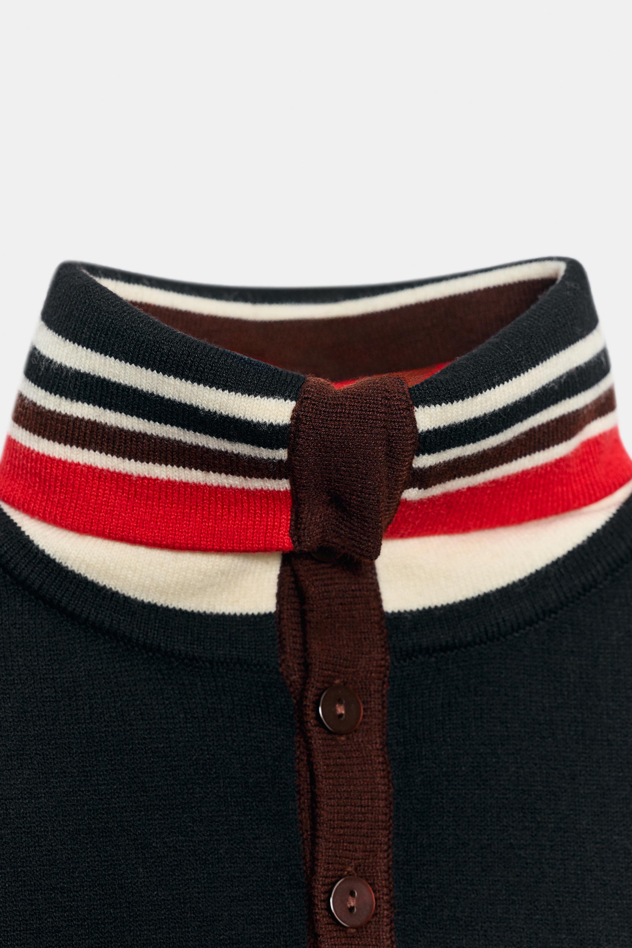 STRIPED MOCK-NECK SWEATER