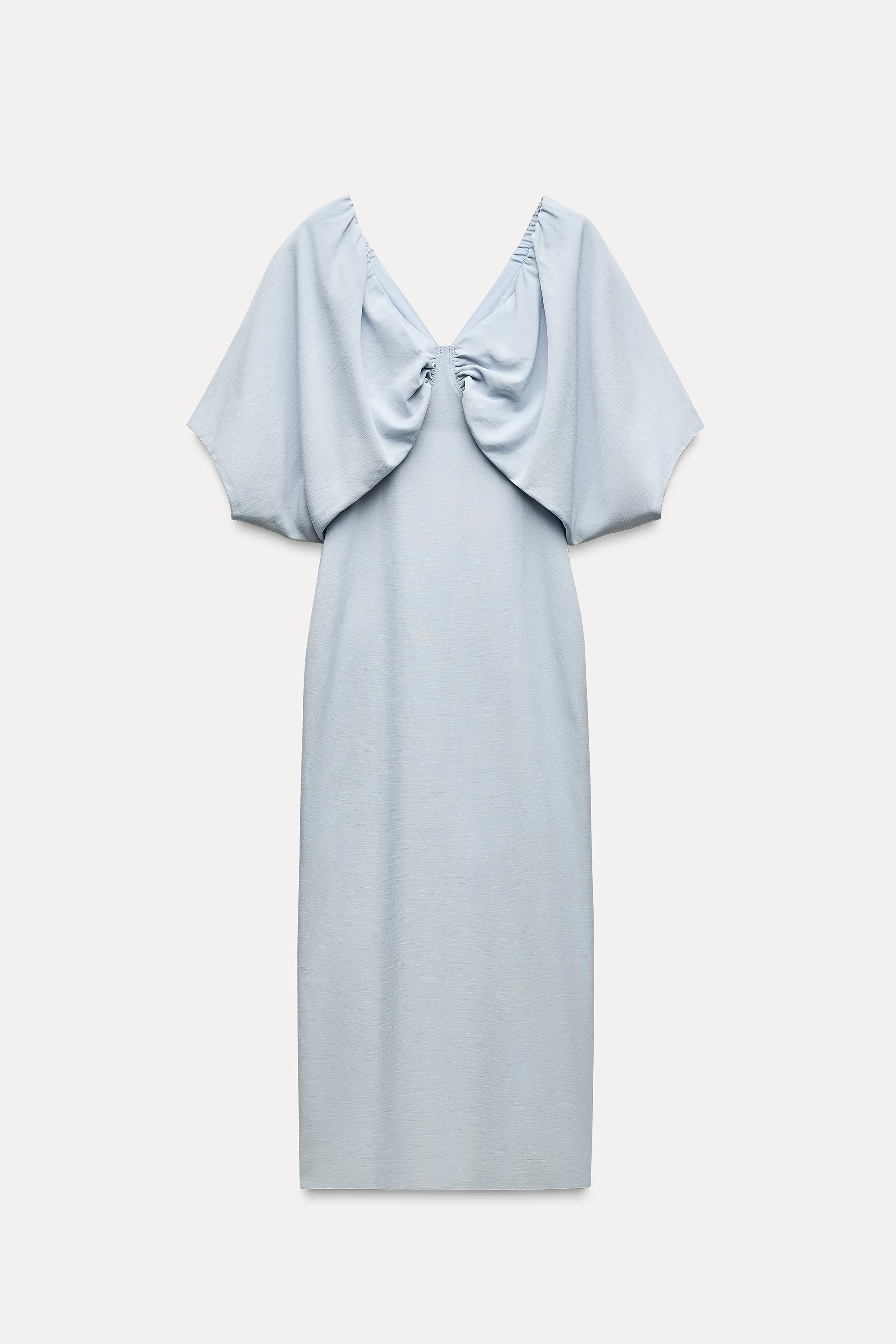 VOLUMINOUS SLEEVE MIDI DRESS - Light blue | ZARA United States