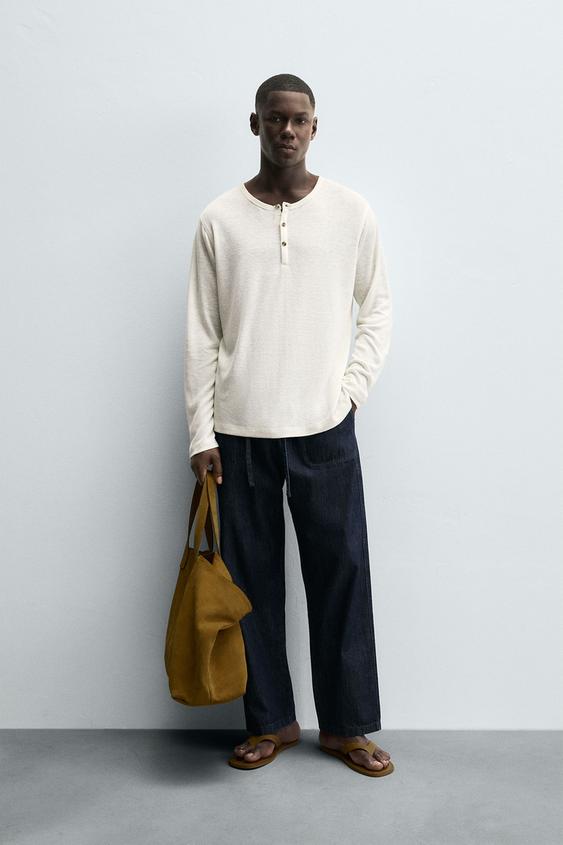 HEMP - VISCOSE HENLEY COLLAR T-SHIRT