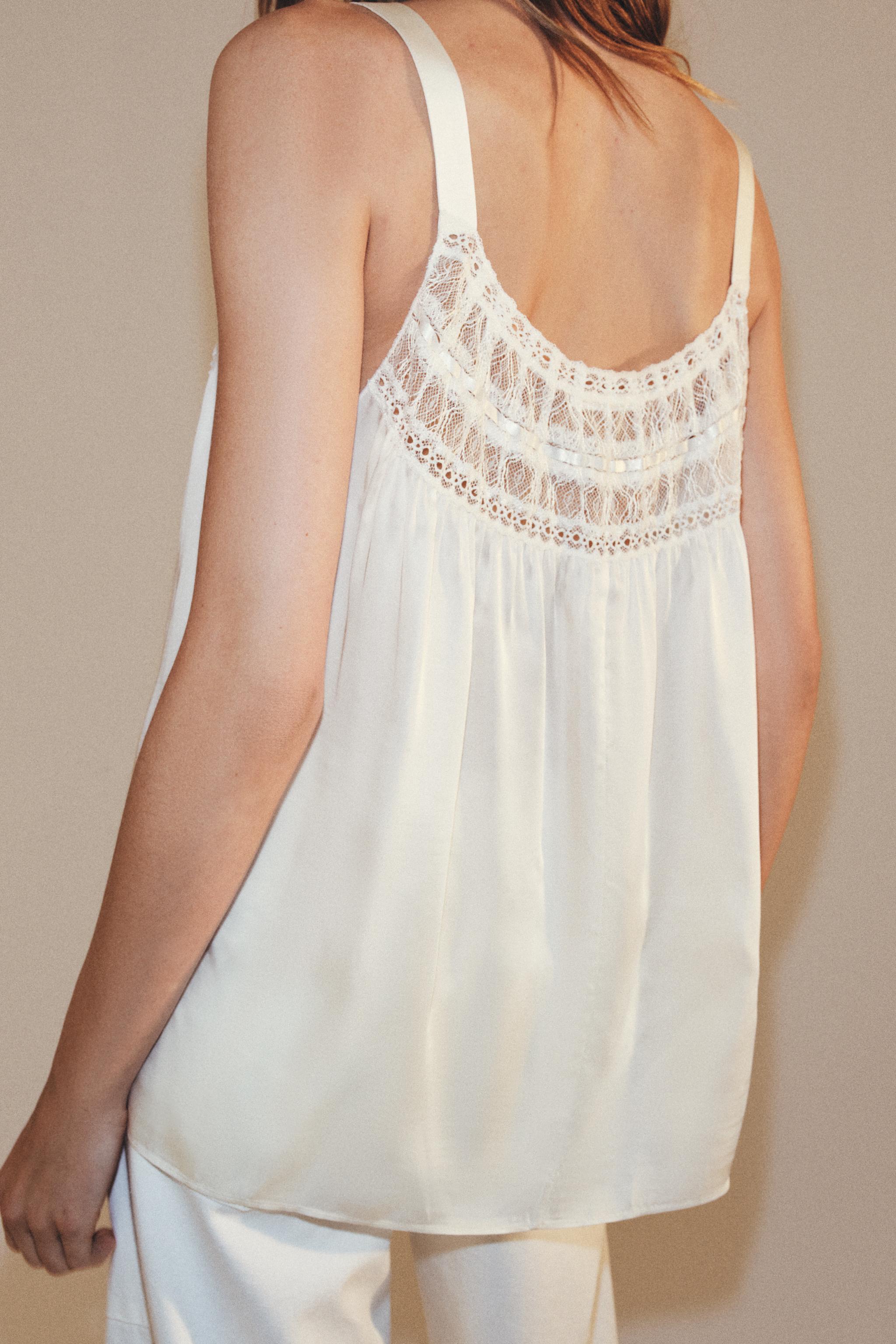 ZW COLLECTION LACE SATIN EFFECT TOP - Oyster-white | ZARA United