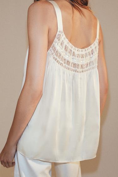 ZW COLLECTION SATIN TOP WITH LACE TRIM - Oyster-white by Zara - Image 2