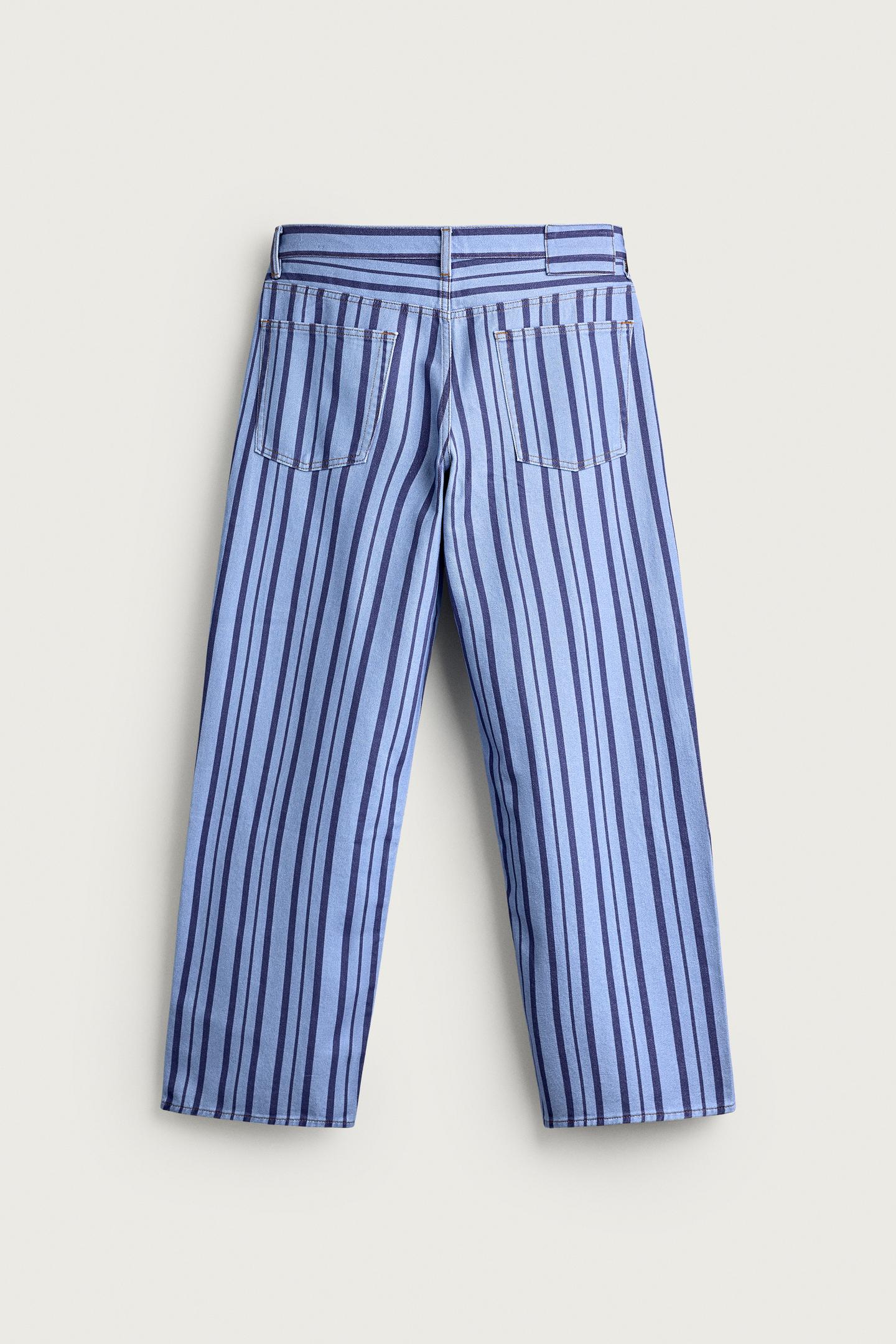 Мужские брюки Zara Striped Straight Fit, цвет: Синий — фото 7