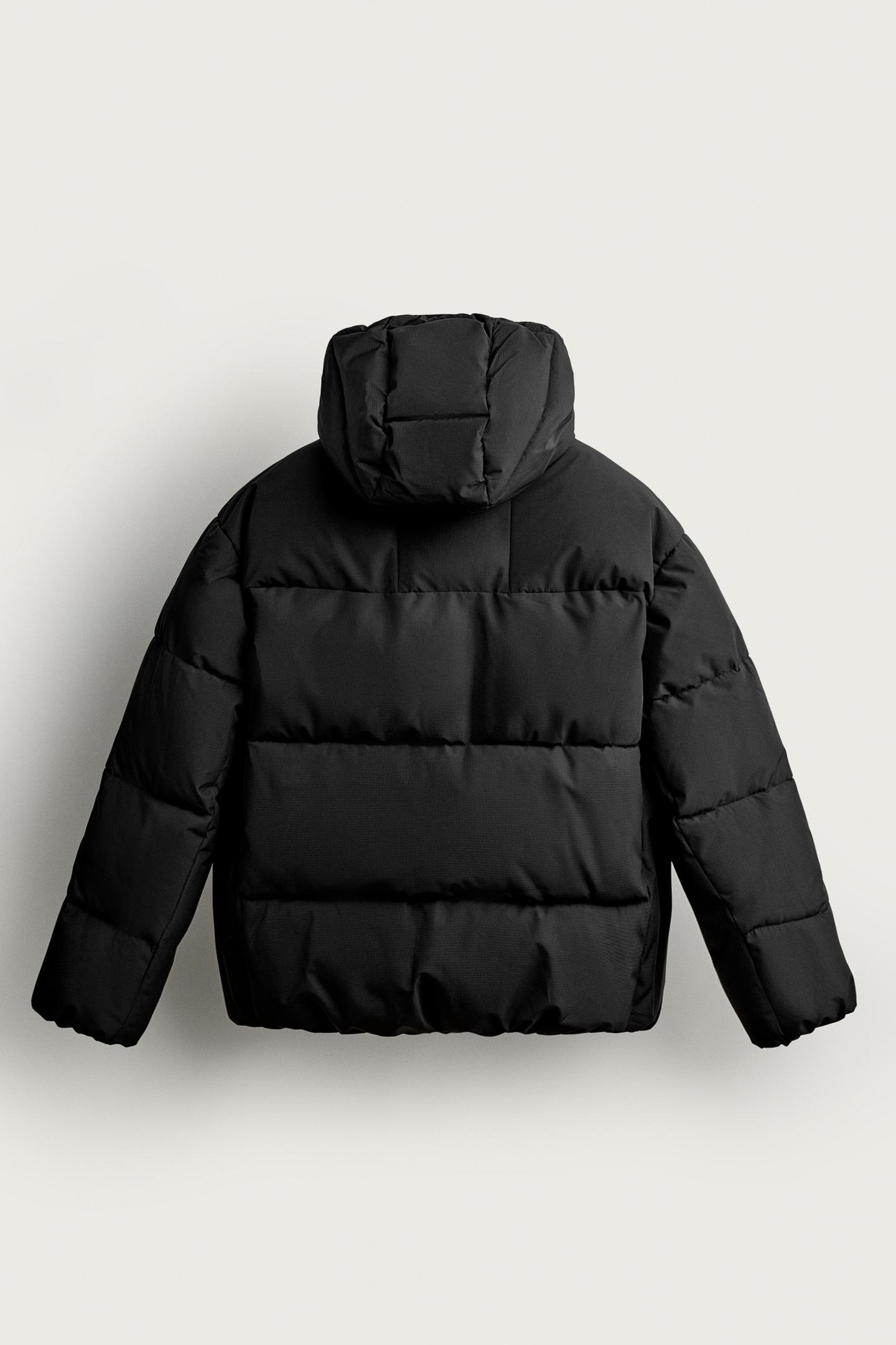 Мужская куртка Zara Relaxed Fit Padded Hoodie Jacket, цвет: Чёрный — фото 9