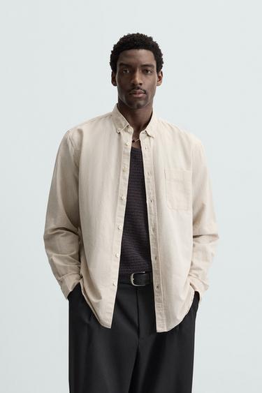 CAMISA LINO - ALGODÓN - Beige claro de Zara
