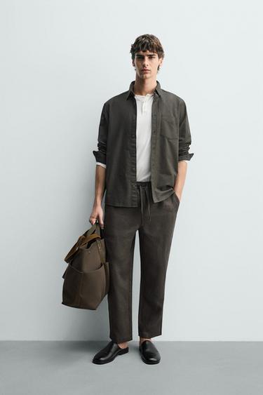 LINEN RELAXED FIT TROUSERS - Dark green by Zara