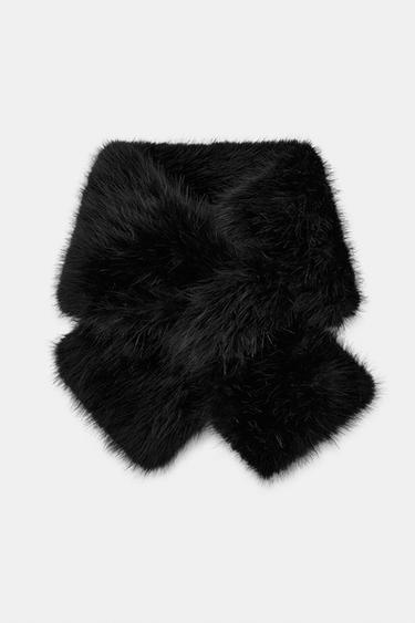 Zara PLAIN FAUX FUR SCARF - Black