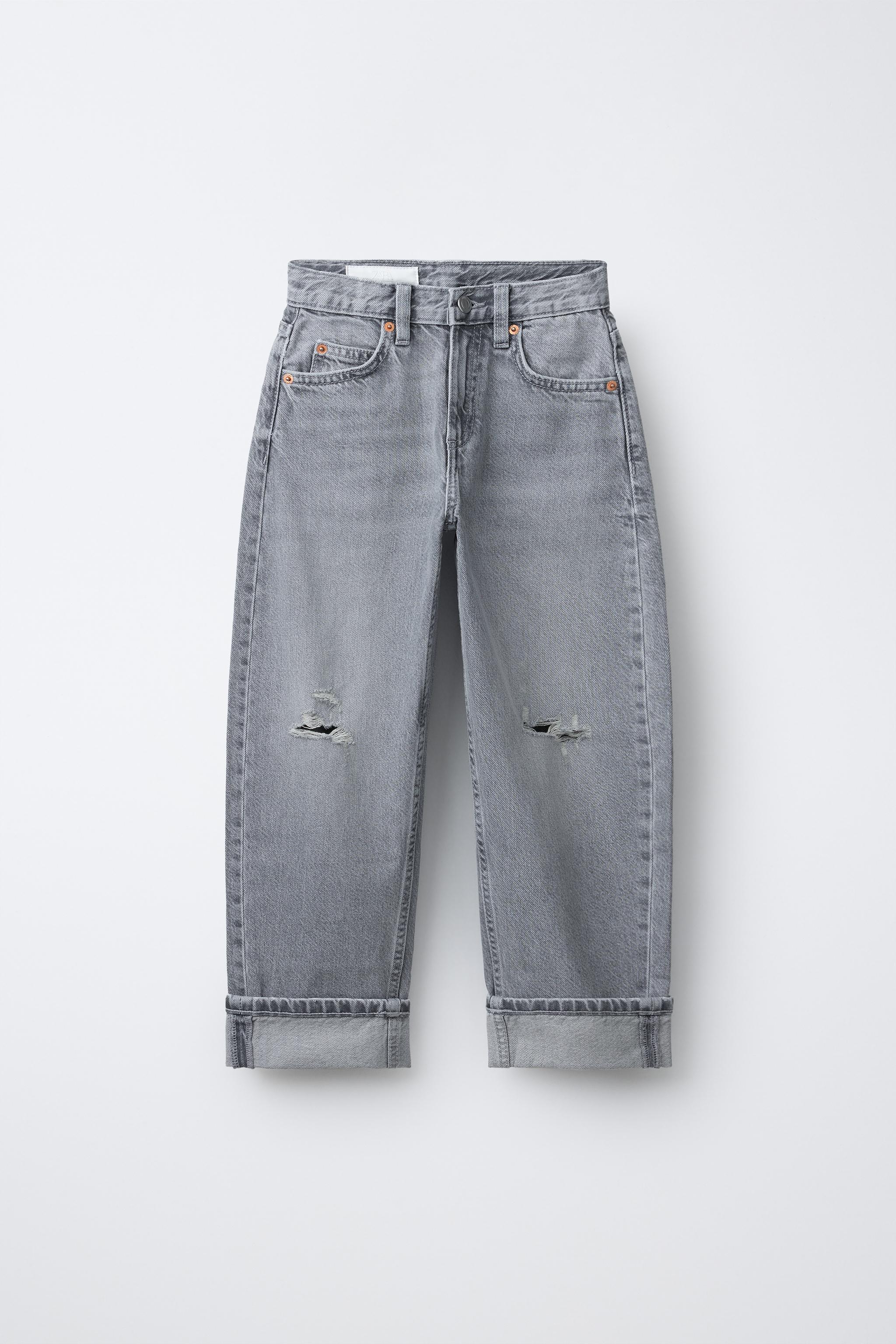 ダメージ加工バレルフィットデニムパンツ - グレー | ZARA Japan / 日本