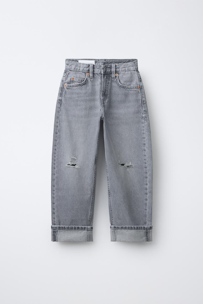 ダメージ加工バレルフィットデニムパンツ - グレー | ZARA Japan / 日本