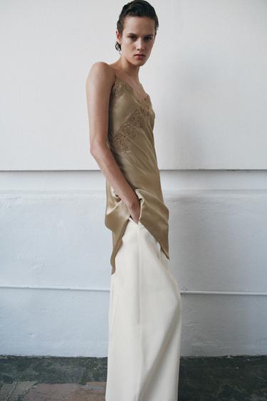 ZW COLLECTION ASYMMETRIC SATIN DRESS - Light beige by Zara - Image 1