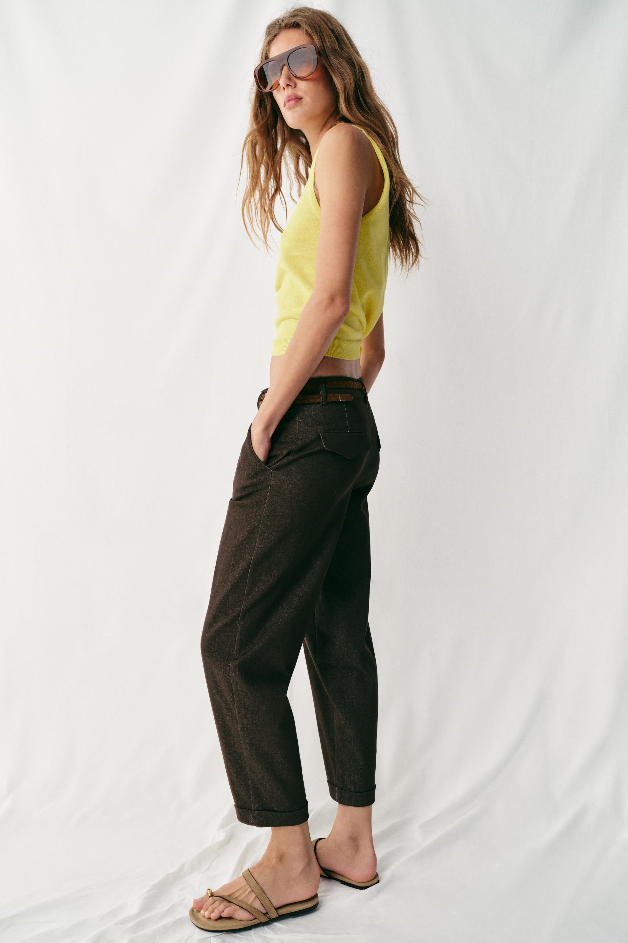 Zara ÖRGÜ KEMERLİ CHINO PANTOLON görsel 4