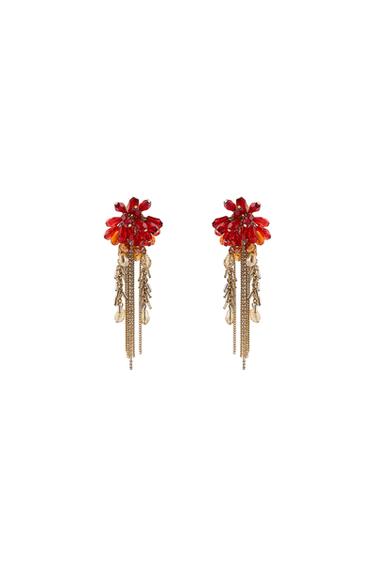 CRYSTAL FRINGE EARRINGS - Red by Zara