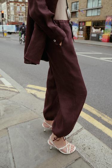 PANTALON BOUFFANT EN LIN - Aubergine de Zara - Image 2