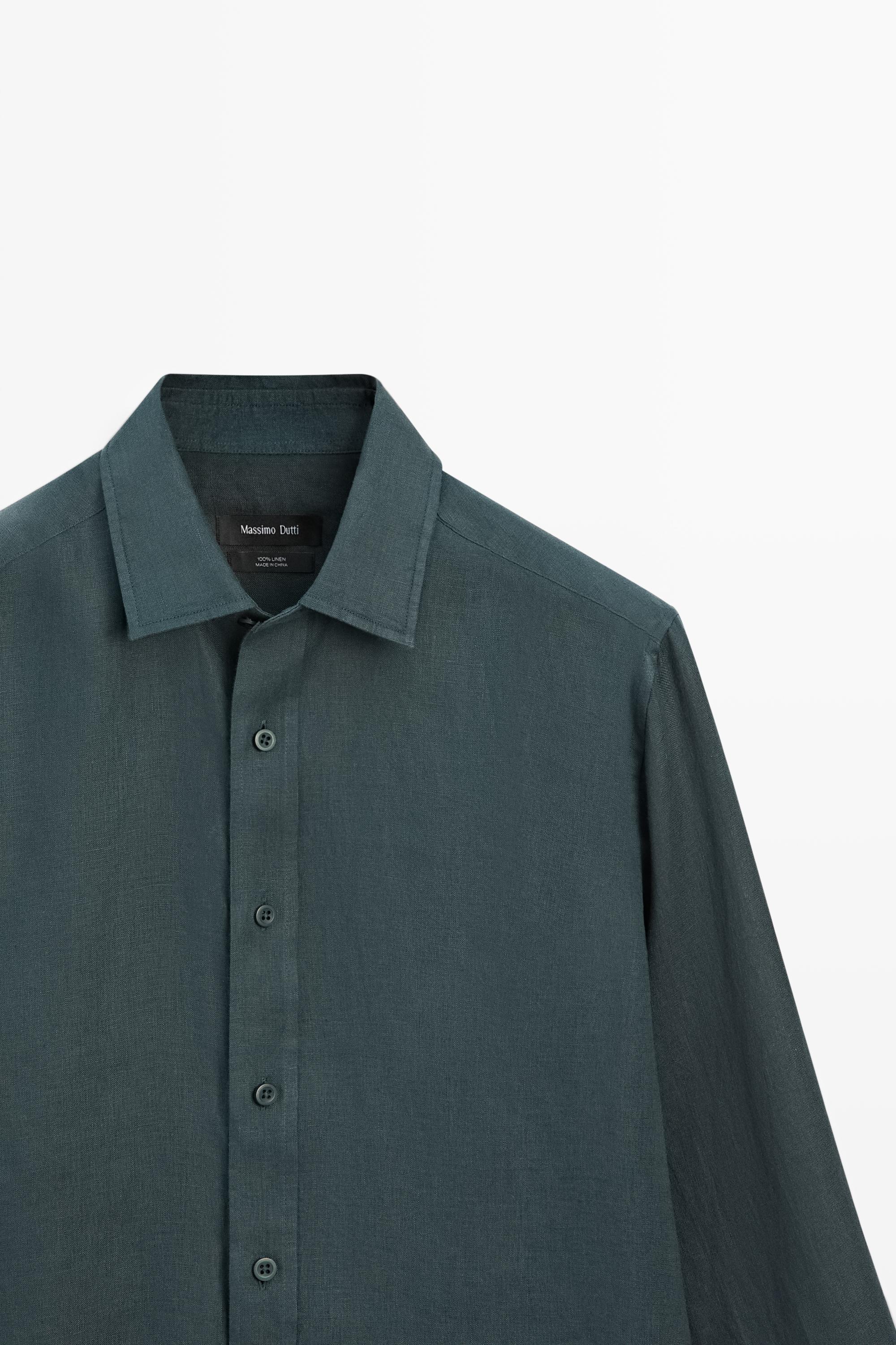 Slim fit 100% linen shirt — Light petrol blue