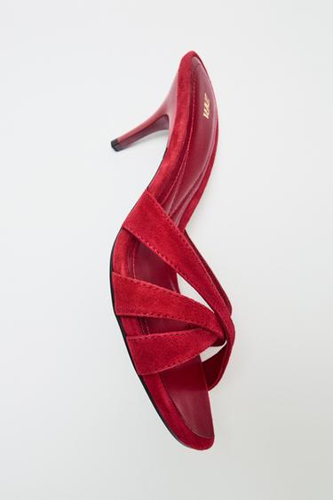 LEATHER HIGH-HEEL SANDALS - Red by Zara