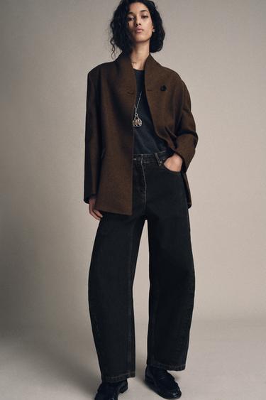 JEANS ZW COLLECTION ANKLE BALLOON 미드라이즈 - Zara 블랙