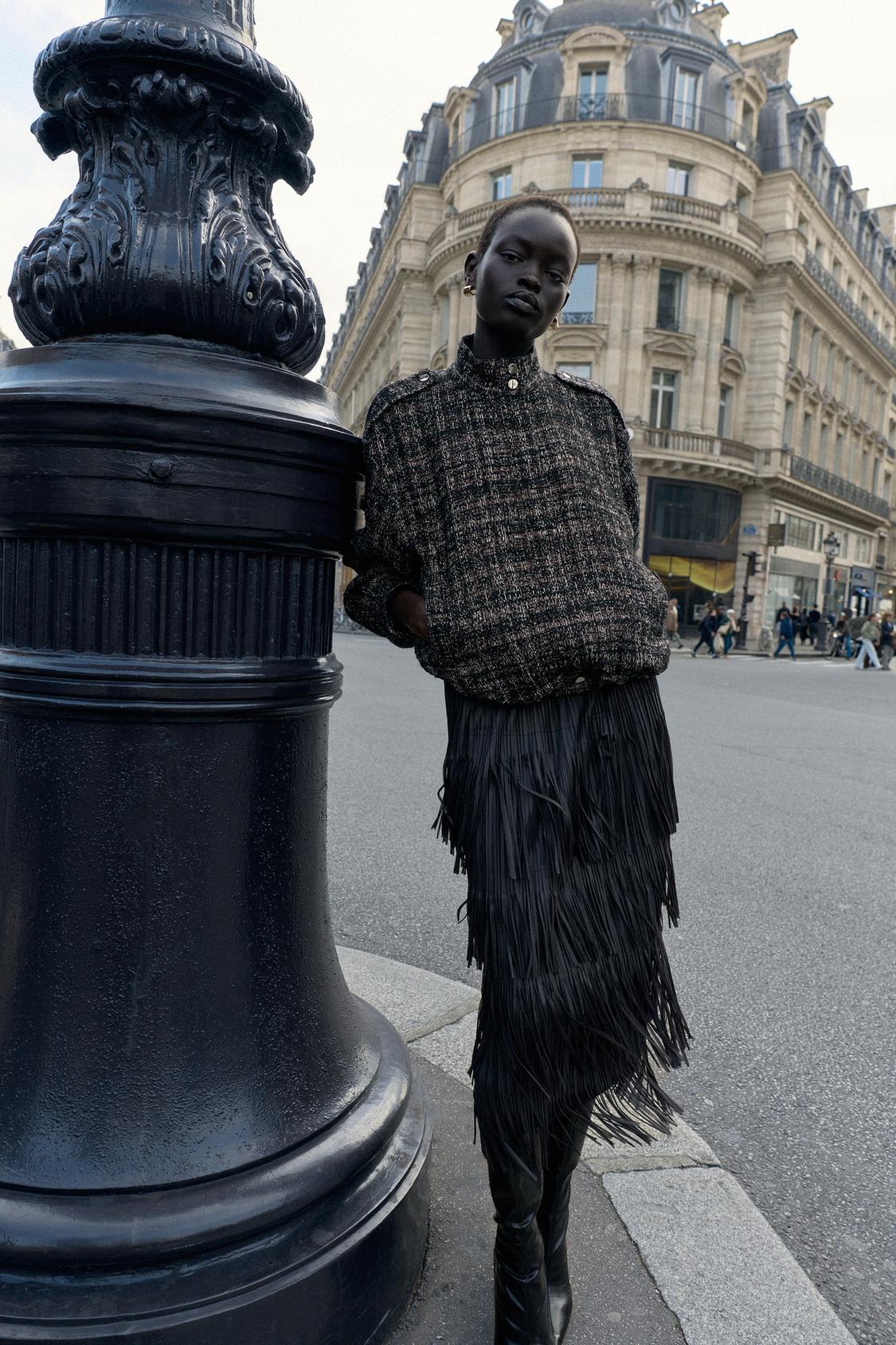 FRINGED MIDI SKIRT