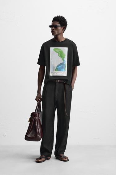 سويت شيرت بطبعة ألوان مائية - أسود الخاص بـ Zara