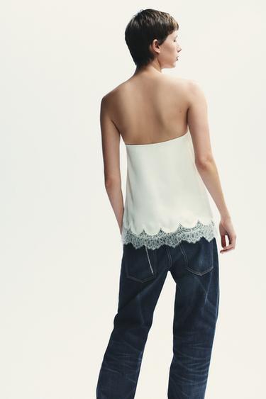 TOP SATINÉ BUSTIER DENTELLE - Blanc cassé de Zara - Image 5