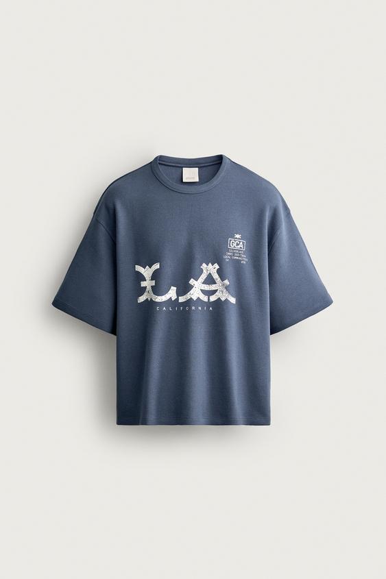 RELAXED FIT CONTRAST PRINT T-SHIRT - Light indigo by Zara - Image 0