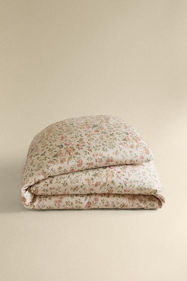 FLORAL SATEEN DUVET COVER (300 THREAD COUNT) - Light beige by Zara - Image 4