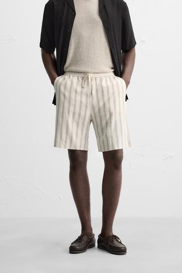 BERMUDASHORTS AUS LEINEN UND VISKOSE - Gestreift von Zara