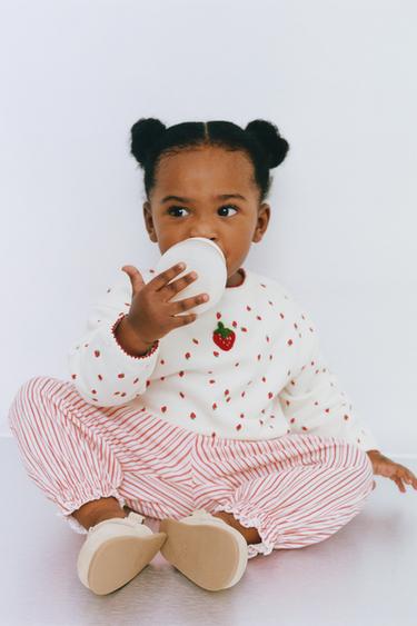 БРЮКИ-ДЖОГГЕРЫ В ПОЛОСКУ — Цвет небеленого полотна/Красный от Zara