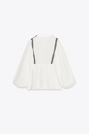 CONTRAST EMBROIDERY JACKET - Black / White by Zara - Image 6
