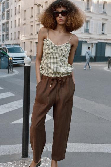 PANTALON À TAILLE ÉLASTIQUE - Marron de Zara - Image 1