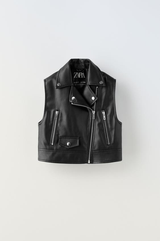 black leather vest zara