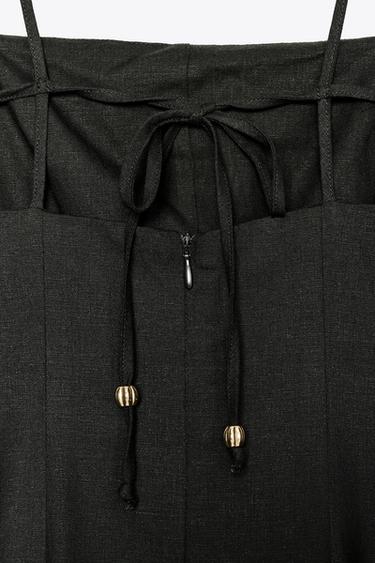 LINEN BLEND MIDI DRESS - Dark khaki by Zara - Image 8