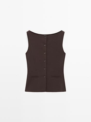 Zara Knit vest with pocket details - Brown - Image 0