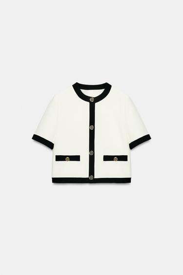 بليزر بأكمام قصيرة وتفاصيل متباينة - أبيض مكسور by Zara