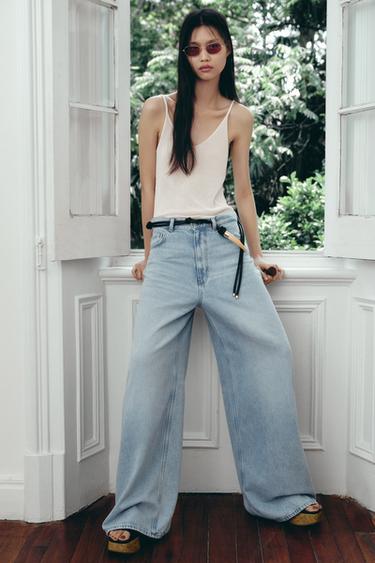 Zara ZW 系列高腰寬褲牛仔褲 - 淡藍色